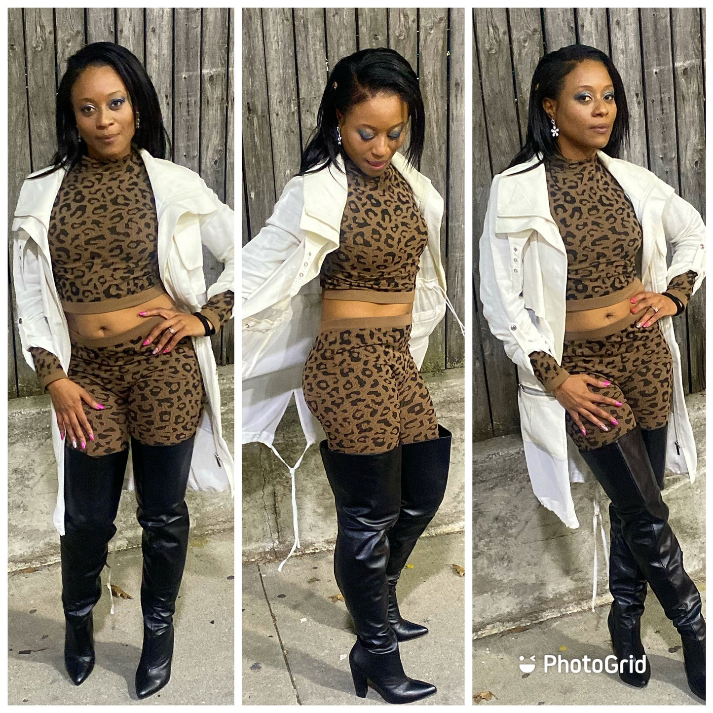 Leopard 2 Piece short set w long sleeve top